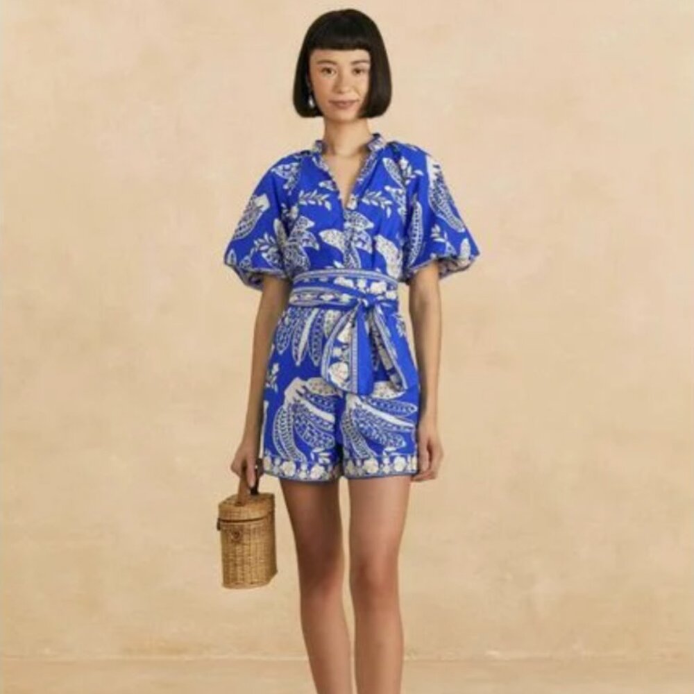 Farm Rio NWT blue and white banana romper